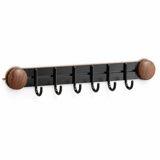 Wood-Grain Kitchen Hook Rail with 6 Hooks