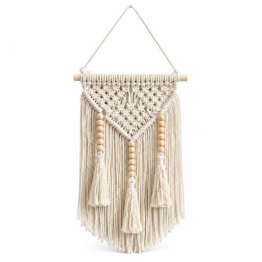 Cream  Wall Hanging with Wooden Beads
