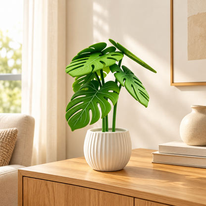 Decorative Monstera Plant in White Pot